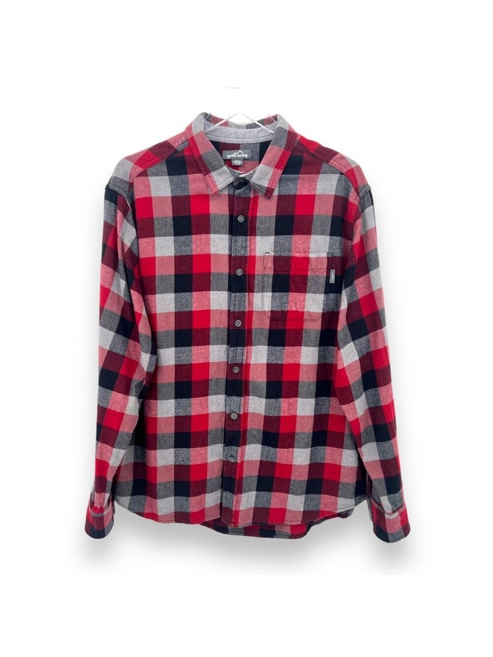 Eddie Bauer red plaid flannel button front long sleeve shirt pocket XL men's